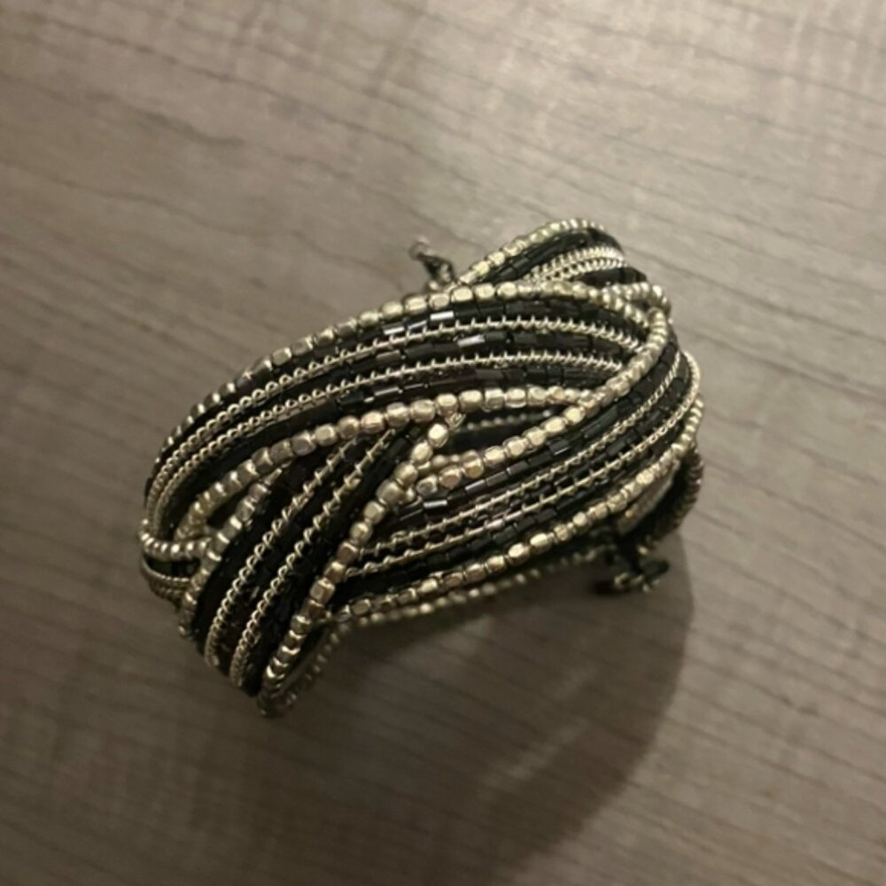 Beaded Black & Silver Bracelet